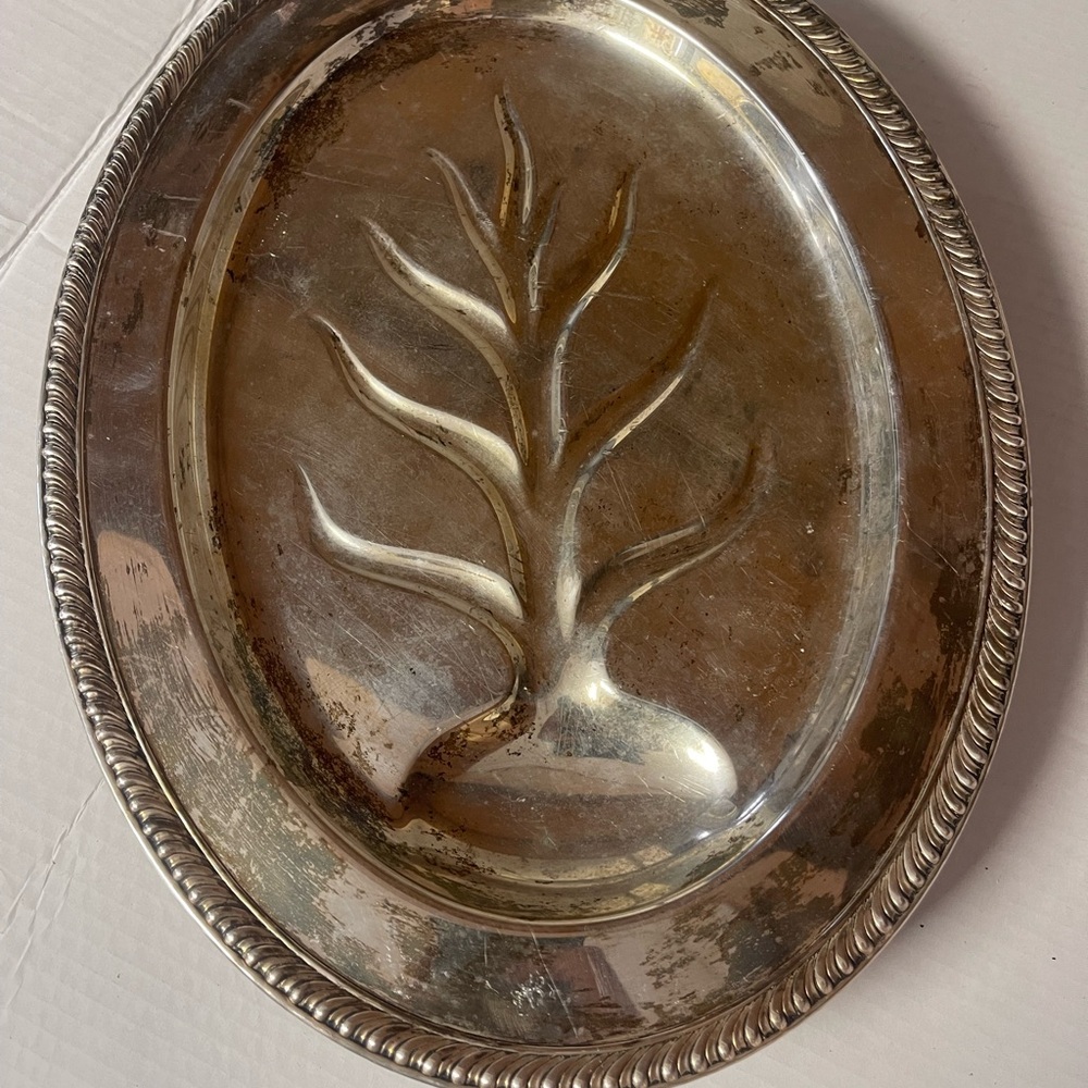 Wm Rogers 810 Silver Plated Meat Serving Tray Footed Old Vintage Antique Flower